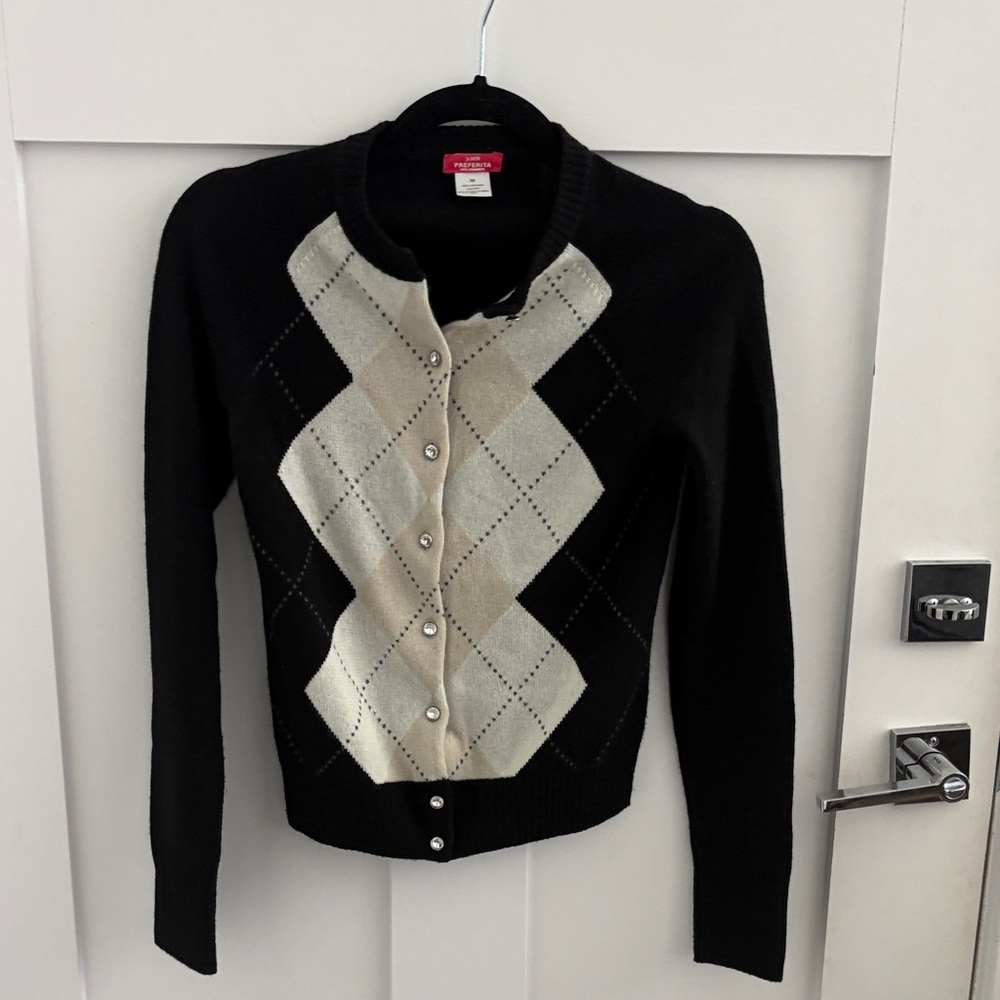 J. Crew Preferita Cashmere Sweater - Black with Pink Label